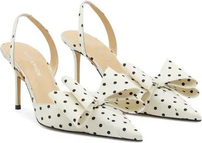 Le Cadeau Bow Polka Dot Slingback Pump in White/Black at Nordstrom, Size 5.5Us