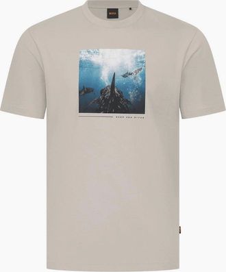HUGO BOSS Mens TEE_Creature Dolphin Graphic Beige T-Shirt - Tan - Size: 36