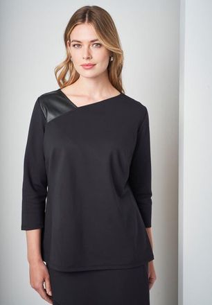 Jessica London Mixed Media Ponte Faux Leather Top in Black at Nordstrom, Size Small