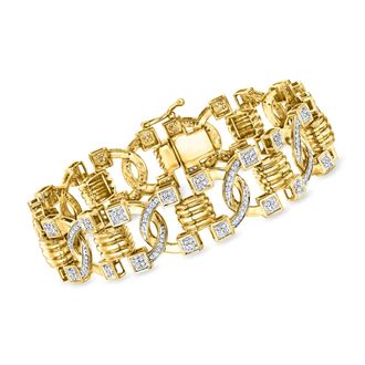 Ross-Simons Diamond Twisted-Link Bracelet in 18kt Gold Over Sterling