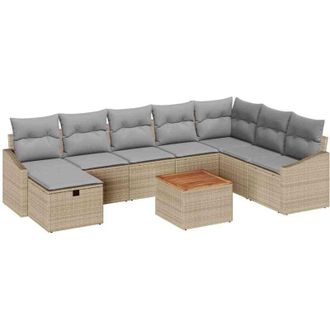 vidaXL Garden Sofa Set with Cushion 9 pcs Beige Poly rattan vidaXL