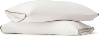 Boll & Branch Trielle Percale Set of 2 Pillowcases in White/Pewter/Oak at Nordstrom, Size Standard