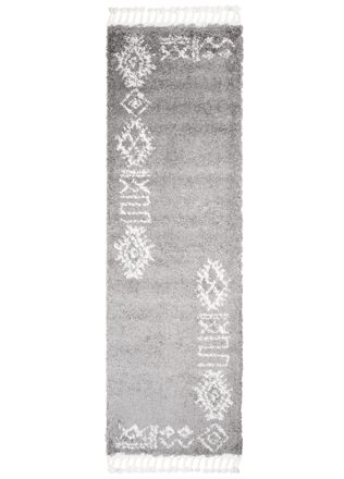 Tapiso Alfombra de pasillo gris oscuro crema &eacute;tnico flecos 100x400