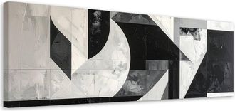 Feeby Cuadro En Lienzo, Composici&oacute;n Abstracta En Blanco Y Negro, 120x40