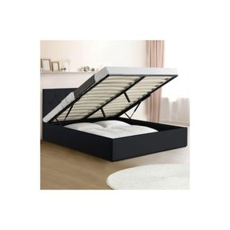 IDMarket Cama box doble AUSTIN con somier 160 x 200 CM PVC negro