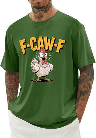 Generic Mens Short Sleeved Shirts, F-CAW-F Mens T Shirt Funny Chicken Scream Shirts Novelty Rooster Graphic Design Tees Short Sleeve Crew Neck Tops Blouse Lig