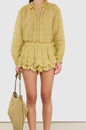 Isabel Marant Peline Embroidered Ruffled Blouse In Ochre