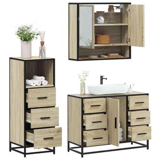 Berkfield Home 3 Piece Bathroom Furniture Set Sonoma Oak Engineered Wood in Brown