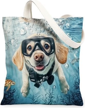 Generic Pop Art Rottweilers Dog Canvas Tote Bag for Shopping 13x15, Ocean Sea Nautical Puppy Reusable Grocery Print Bag for Women, Fun Pet Beach Aesthetic Pai