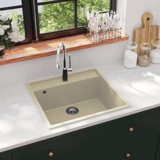 vidaXL Fregadero De Cocina Con Rebosadero Granito Beige Vidaxl