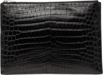 Saint Laurent Pre-owned Embossed Leather Clutch - Dames - Vintage Clutch - Zwart - ONE Size - Leer - Vintage