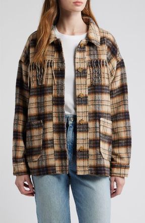 Thread & Supply Fringe Plaid Shacket in Cream Navy Plaid at Nordstrom, Size Medium