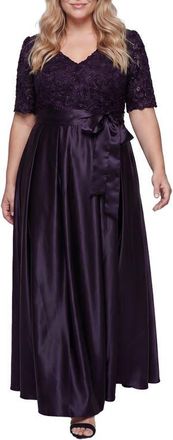 Alex Evenings Sequin Soutache Bodice Empire Waist A-Line Gown in Deep Plum at Nordstrom, Size 18W
