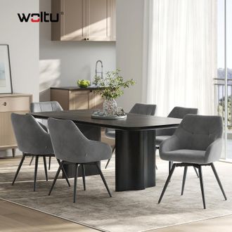 Woltu Woltu Sillas Giratorias (juego De 6), Sillas De Comedor Modernas De Terciopelo, Sillas Ergon&oacute;micas De Cocina Con Patas De Metal Para Sal&oacute;n, Azul Gris&aacute;