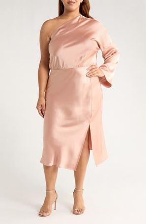Renee C One-Shoulder Satin Midi Dress in Rose at Nordstrom Rack, Size 2X