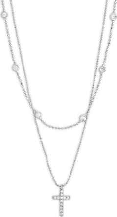 Nordstrom Rack Set of 2 Cross & Station Chain Necklaces in Clear- Silver at Nordstrom Rack