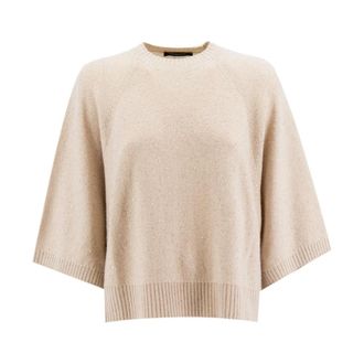 Fabiana Filippi Wollen cape met zijde en pailletten - Dames - Ronde hals truien - Beige - XS - Wol - Truien & Vesten