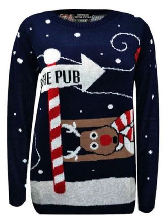 Generic TA-DAA LONDON New Men Kniktted Long Sleeve Christmas Jumper Sweater X-mas Jumper (X-LARGE, NAVY-TO THE PUB)