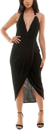 Bebe Womens High Low Tea Length Halter V-Neck Dress, Black
