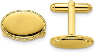 Diamond2Deal Gold-plated Polished Beaded Oval Engravable Cuff Links