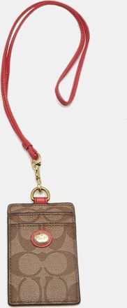 Coach Beige/red Signature Coated Canvas Lanyard Id Card Holder