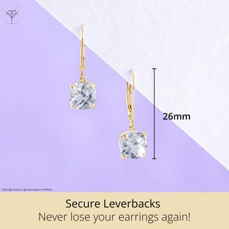 MAX + STONE Solid 10k Yellow or White Gold 8mm Cushion Cut Dangle Gemstone Earrings
