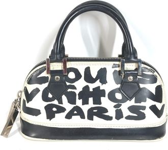 Louis Vuitton Black White Leather Handbag Tote Bag (Pre-Owned)
