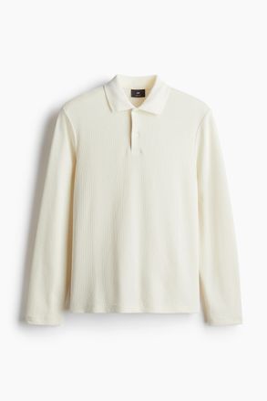 H&M Geripptes Poloshirt in Regular Fit - White