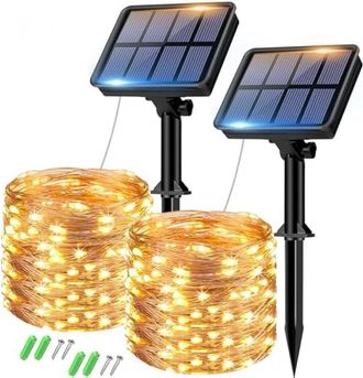 OEM Juego De 2 Guirnaldas De Luces Solares Para Exteriores, 22 M De Longitud Total, 220 Led, Resistentes Al Agua, 8 Modos, Decoraci&oacute;n Para Jard&iacute;n, Patio, 