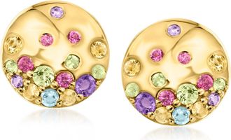 Ross-Simons Multi-Gemstone Disc Earrings in 18kt Gold Over Sterling