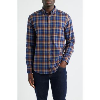 Johnston & Murphy Heather Plaid Button-Down Shirt in Navy/Brown Large Plaid at Nordstrom Rack, Size Xx-Large