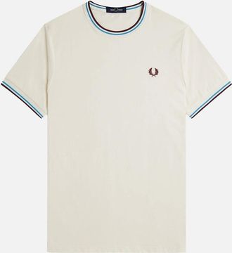 Fred Perry Mens Fred Perry Twin Tipped T-Shirt Ecru/Court Blue/OxBlood - White - Size: 38