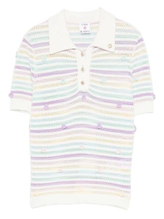 Casablanca Gestreept gehaakt poloshirt - Wit