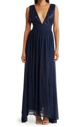 By Design Daphne Sequin Top V-Plunge Maxi Dress in Navy Blazer at Nordstrom Rack, Size X-Small