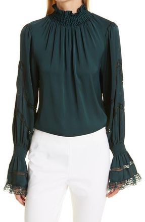 Kobi Halperin Elsie Stretch Silk Blouse in Pine at Nordstrom, Size Xx-Large