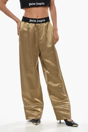 Palm Angels Pantaloni Pajama in Raso con Banda Elastica Logata Palm Angels
