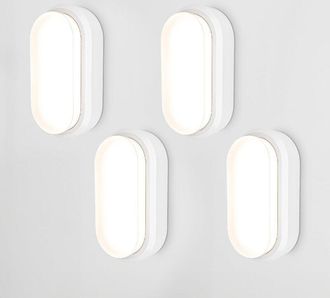 OEM Juego De 4 Luces Led Para S&oacute;tano, Blancas, 12w, Apliques De Pared Ovalados, Ip65, Blanco Neutro 4000k, Luz De Techo Para Ba&ntilde;o, S&oacute;tano, Aseo, Garaje, T