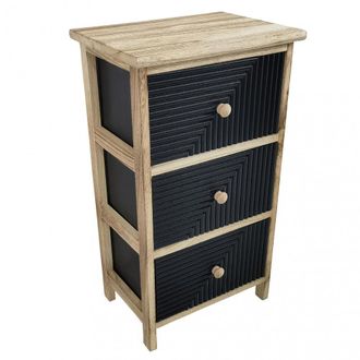 No Brand Mobiletto Comodino In Legno Con Tre Cassetti Per Interno Fisso Nero E Beige 34x25xh60 Cm Artec