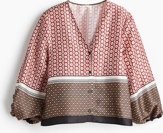 H&M Bluse mit V-Ausschnitt - Rot/Gemustert
