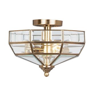 Netlighting Old Park 2 Light Semi Flush Ceiling Light Antique Brass E27 in Yellow