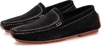 Generic Loafers for Men Breathable Simple Moccasins Driving Shoes Anti-Slip Comfortable Resistant Fashion Slip On(Black Perforated,8.5 UK)