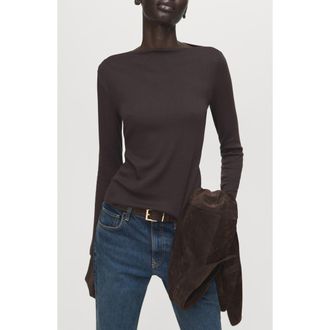 Mango Boat Neck Long Sleeve T-Shirt in Chocolate at Nordstrom, Size Xx-Large