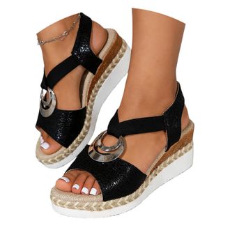 Generic Ladies Sandals Wedge Sandals for Women Espadrilles Orthopedic Platform Wedge Summer Shoes with Arch Support for Women Open Toe Ankle Strap Wide Fit Be