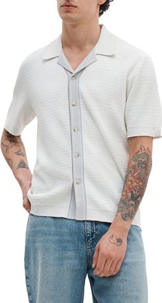 Rag & Bone Harvey Block Stitch Camp Shirt in Chalk at Nordstrom, Size Xx-Large