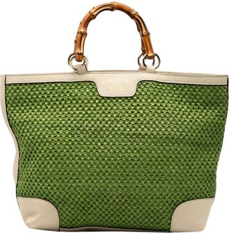 Gucci Pre-owned Handbags, female, Green, Size: ONE SIZE Pre-owned Woven Tote Bag