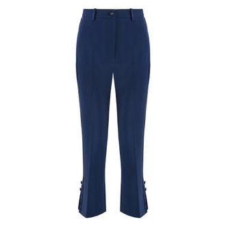 Elisabetta Franchi Wide Trousers, female, Blue, XL, Flared Satin Trousers with Side Slits