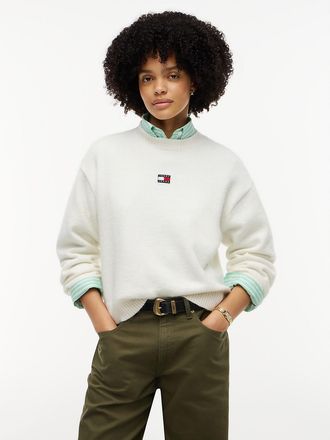 Tommy Hilfiger Womens Tommy Jeans Badge Crewneck Sweater - Off White - XXS