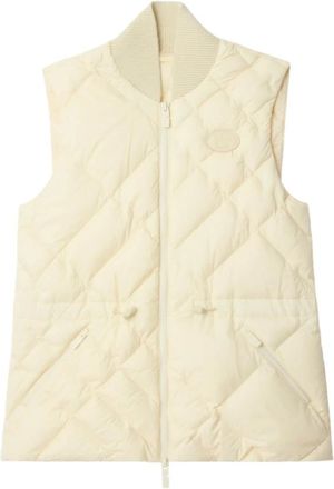 Burberry Jassen, Dames, Wit, S, Nylon, Check-stitch Nylon Gilet