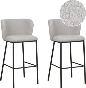 Beliani Beliani - Conjunto De 2 Sillas De Bar Modernas Taburetes Asiento Tapizado Boucl&eacute; Respaldo Curvo Sin Reposabrazos Patas Negras Gris Mina