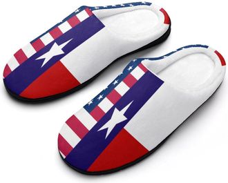 Generic Flag of U.S.A And Texas Womens Cotton Slipper Comfortable Cozy Plush Slippers Anti-Skid Indoor House Closed Toe Shoes